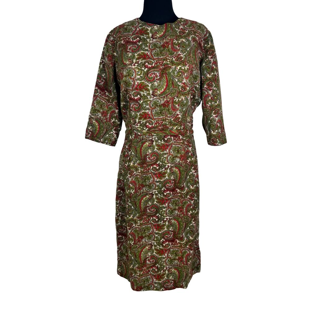 Vintage 60s Tapestry Sheath Dress Heavy Paisley Upholstery Fabric Mod Carpet Bag